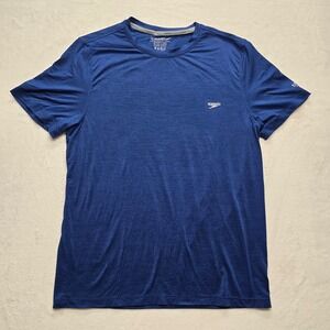 Speedo Swim Shirt Rash Guard UPF 50 Plus Sun Protection Blue Heather Mens Large